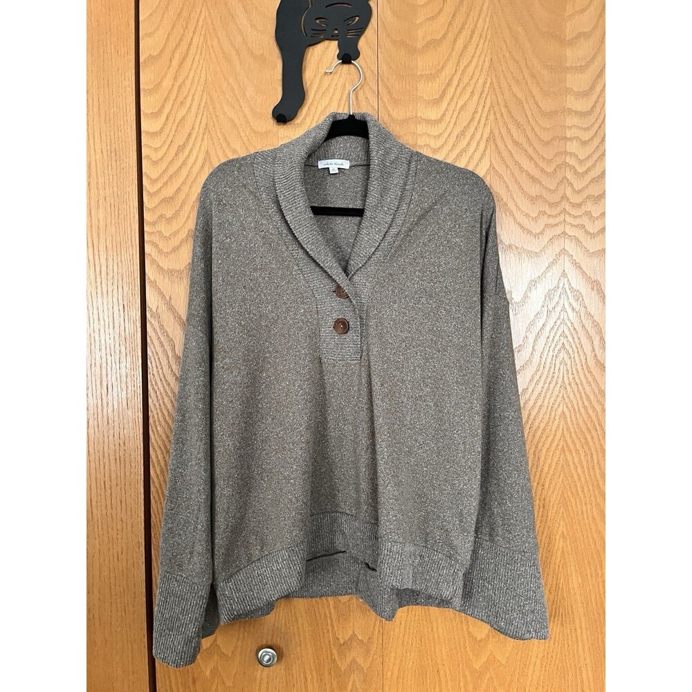 White Birch Tan Oversized Pullover Sweater with 2-Button Mock Neck Women’s XL